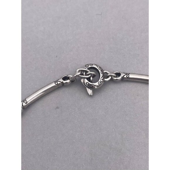 Brighton Detailed Beads with Pearl Long Curved Link Necklace Silver Tone 17 in - Picture 5 of 6